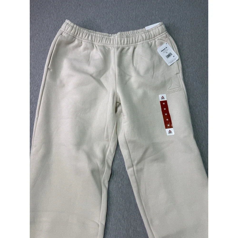Reebok Men's Beige Cuffed Pants M Cotton Polyester Elastic Waist Drawstring